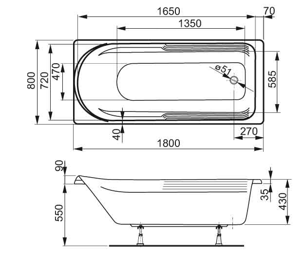 Акриловая ванна VAGNERPLAST HERA 180x80