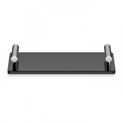 Decor Walther Club Tab Поднос с ручками, стеклянный, настольный, цвет: хром / черное стекло 856105
