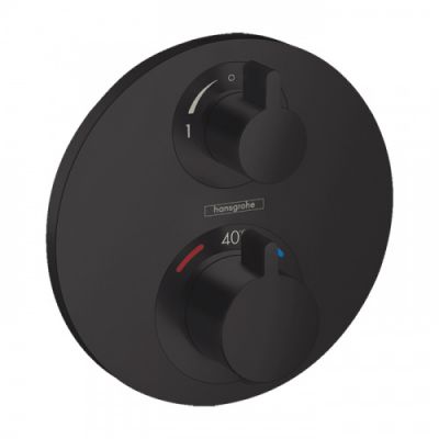 Hansgrohe Ecostat S Смеситель для душа, термостатический, встраиваемый, на 2 выхода, с запорным вентилем, внешняя часть, цвет: черный матовый 15758670