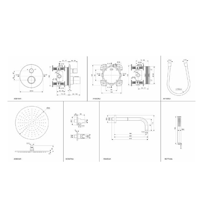 A7573XG Ideal Standard Ceratherm T100 Душевой комплект: встраиваемый термостатический смеситель, верхний душ &Oslash;30см., держатель, лейка для душа и шланг 175см., цвет: черный матовый