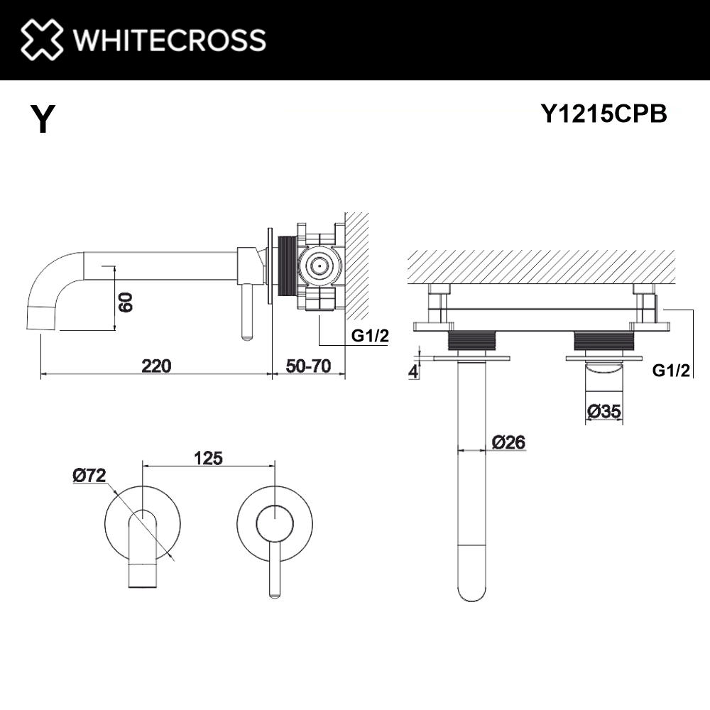 Смеситель для умывальника скрытого монтажа WHITECROSS Y1215CPB (брашированная медь)