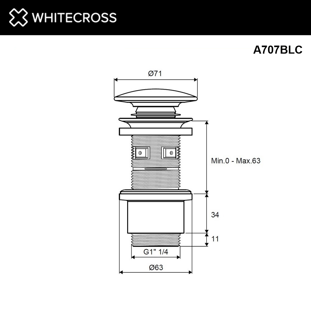 Донный клапан WHITECROSS A707BLC (черный керамический)
