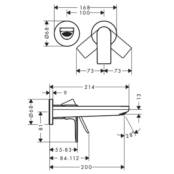 72568000 Hansgrohe Rebris E Смеситель для раковины, настенный, цвет: хром