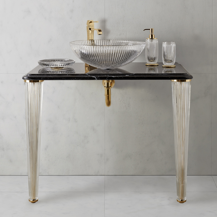3SC Elegance Консоль 70х54хh97см с раковиной EL11, топ-мрамор bianco carrara, сифон, цвет: золото 24к. Lucido EL3070BCGD