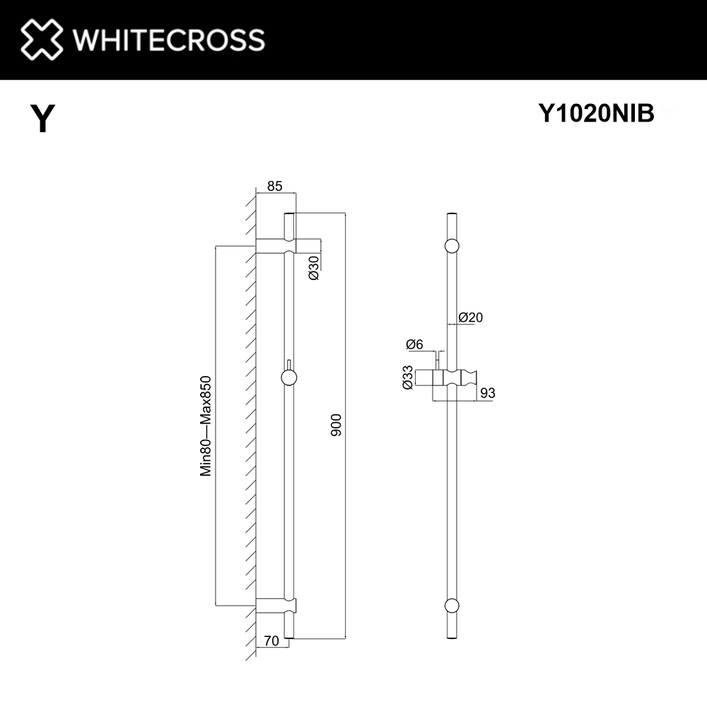 Штанга для душа WHITECROSS Y1020NIB (брашированный никель)