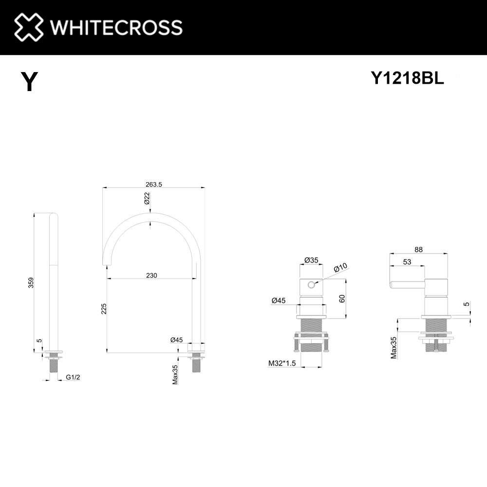 Смеситель для умывальника с выносным управлением WHITECROSS Y1218BL (черный мат)