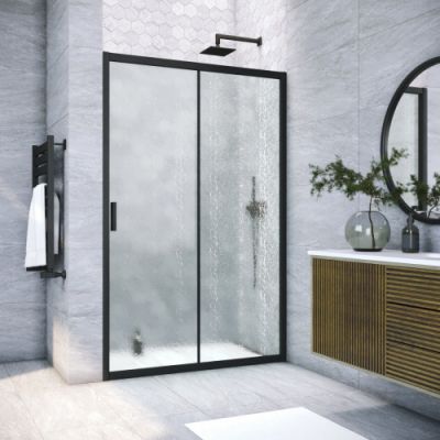 Душевая дверь в нишу  раздвижная 103-108 см, Vegas Glass ZP NOVO 105 02М 02 стекло рифленое, профиль черный матовый