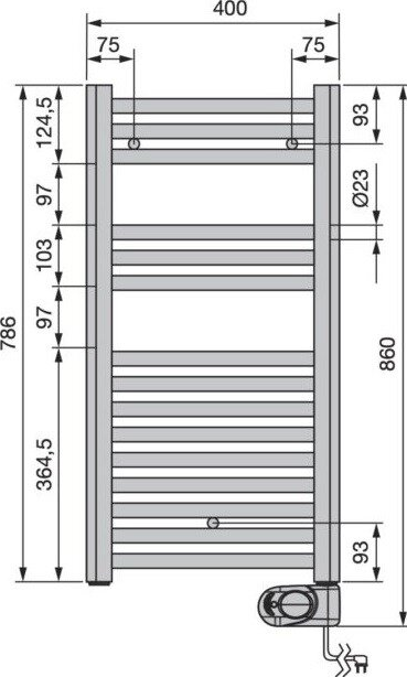 PBECZ-080-40/MQ Zehnder Aura полотенцесушитель электрический 786х400, хром