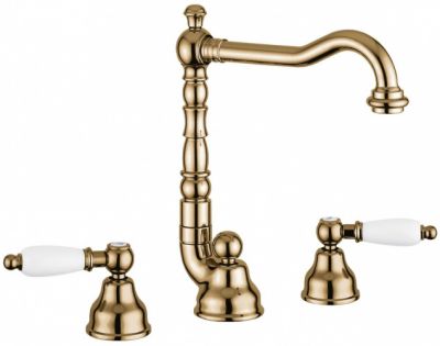 Emmevi Deco Ceramic, смеситель 121643 с донным клапаном для раковины на 3 отверстия, цвет бронза 121643/BR