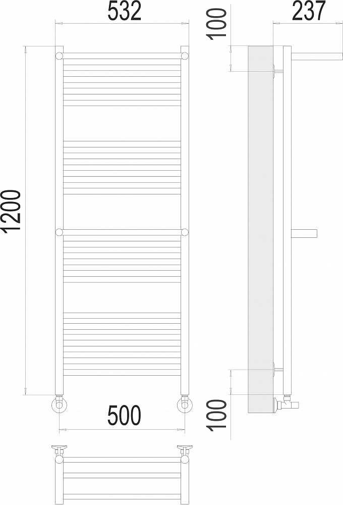 Полотенцесушитель Terminus Аврора с 2-мя/п П22 500х1200 водяной