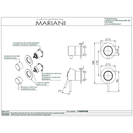 Смеситель для душа Mariani NEXT B22173NSPP3WB, золото брашированное