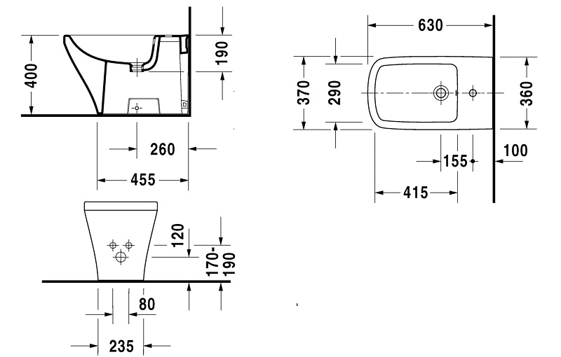 Биде напольное 63 см Duravit DuraStyle 228310