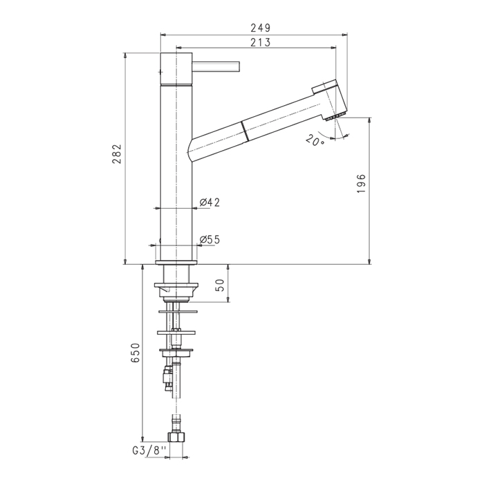 Fantini AF/21 Смеситель для раковины, 1 отв., излив: 21.3 см, цвет: хром 27 02 A754F