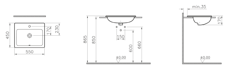 Vitra S20 раковина накладная 55 см. 5465B003-0001
