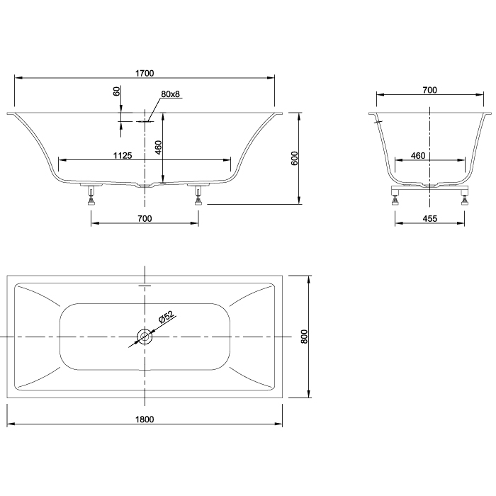 Knief Shape Ванна 180x80x60cм., встраиваемая, click-clack, цвет: белый матовый 0600-750-01