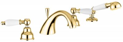 Emmevi Deco Ceramic, смеситель с ручным душем на борт ванны, цвет золото 121120/OR