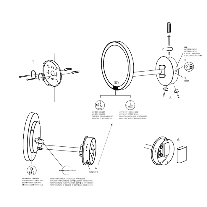 125800 Decor Walther Round Just Look WR Косметическое зеркало 21.5см, подвесное, увел. 5x, подсветка LED, цвет: хром