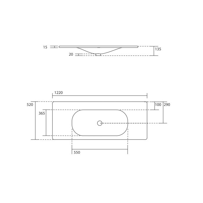 548031*1 KERASAN SHAPE Раковина 1220х520 мм., встраиваемая, с 1 отверстием для смесителя, цвет черный матовый