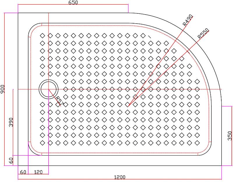 TRAY-A-RH-120/90-550-15-W-R Акриловый поддон для душа CEZARES 120x90