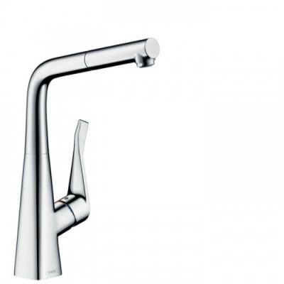Hansgrohe Metris M71 Смеситель для кухни, на 1 отв, поворотный излив: 21.9см с вытяжным душем, 1jet, h315мм, sBox, цвет: хром 73812000