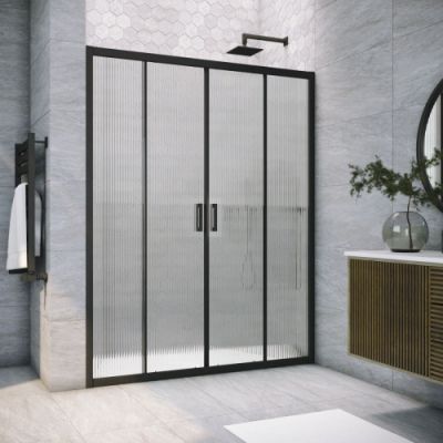 Душевая дверь в нишу  раздвижная 163-168 см, Vegas Glass Z2P NOVO 165 02М Moru стекло рифленое, профиль черный матовый