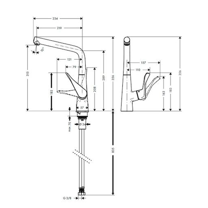 Hansgrohe Metris Смеситель  для кухни на 1 отв, поворотный излив, цвет: сталь 14822800