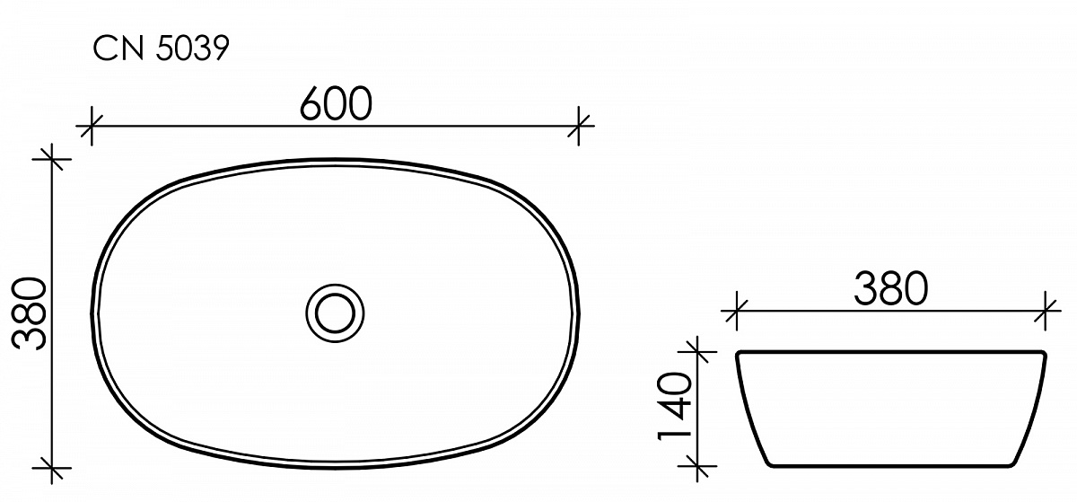 Умывальник чаша накладная овальная Element 600*380*140мм