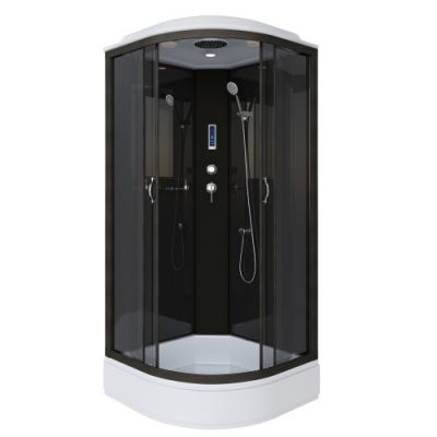 Душ.каб. NG-6501-14P (900х900х2150) средний поддон(26см) стекло тонированное алюм черный