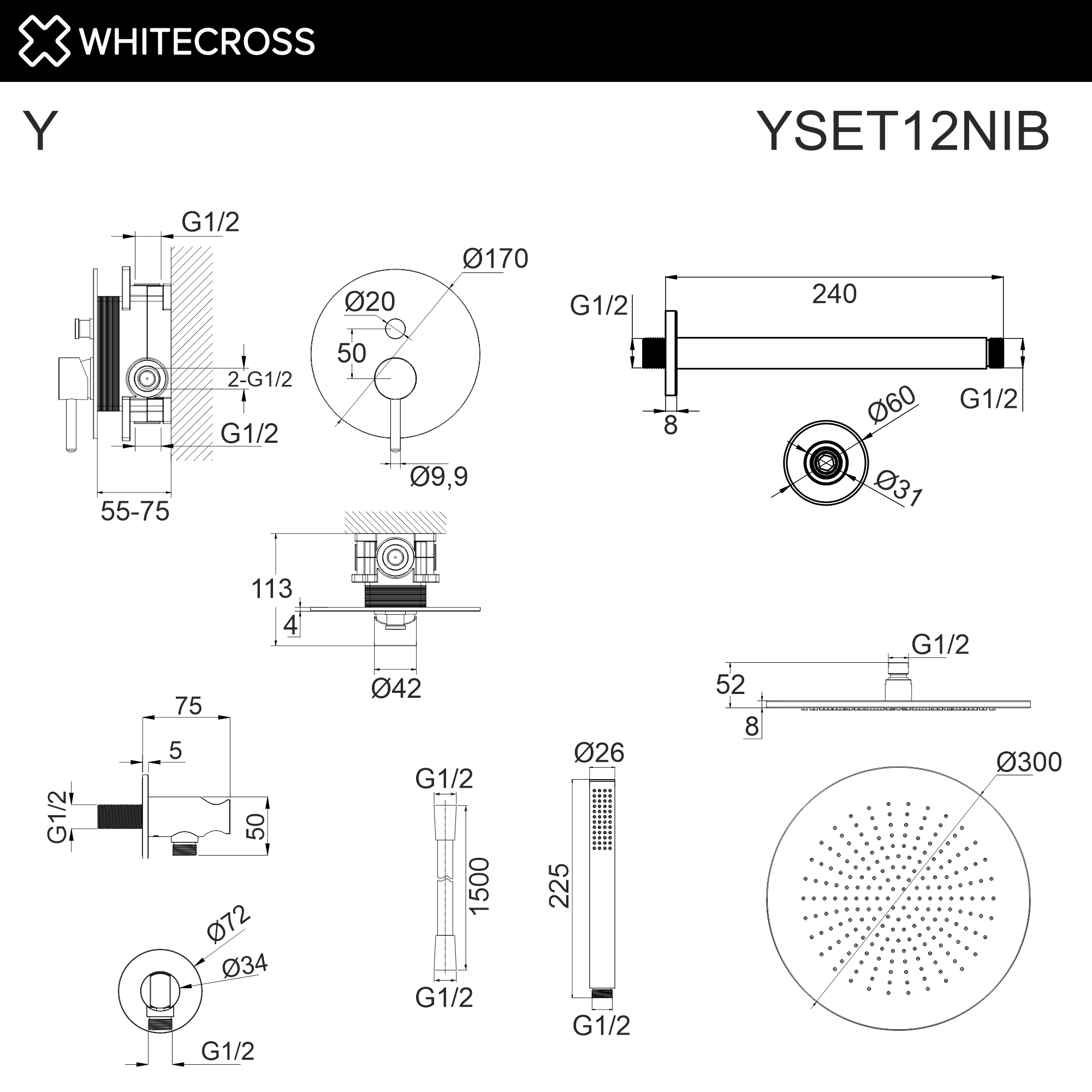 Система для душа скрытого монтажа WHITECROSS YSET12NIB (брашированный никель)