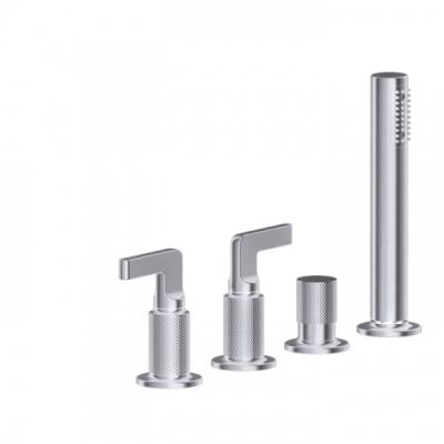 Gessi Inciso Смеситель для ванны на 4 отверстия для наполнения через слив-перелив, переключатель, с ручным душем, цвет: finox 58043#149