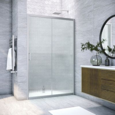 Душевая дверь в нишу  раздвижная 108-113 см, Vegas Glass ZP NOVO h2000 110 07 Moru стекло рифленое, профиль матовый хром