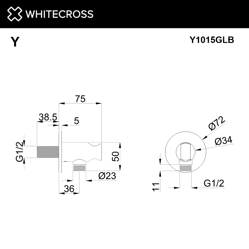 Угловой соединительный элемент с держателем лейки WHITECROSS Y1015GLB (брашированное золото)