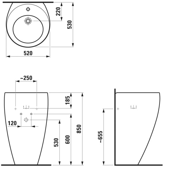 Раковина объединенная с пьедесталом 52x53 Laufen Alessi 8.1197.1.400.104.1