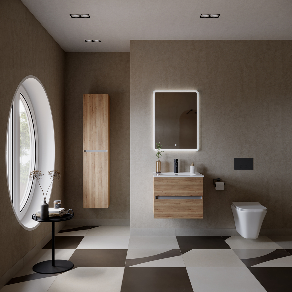 Тумба подвесная SANCOS Urban 590х450х550, c двумя ящиками оснащенными доводчиками, дуб галифакс натуральный , арт. UR60EG