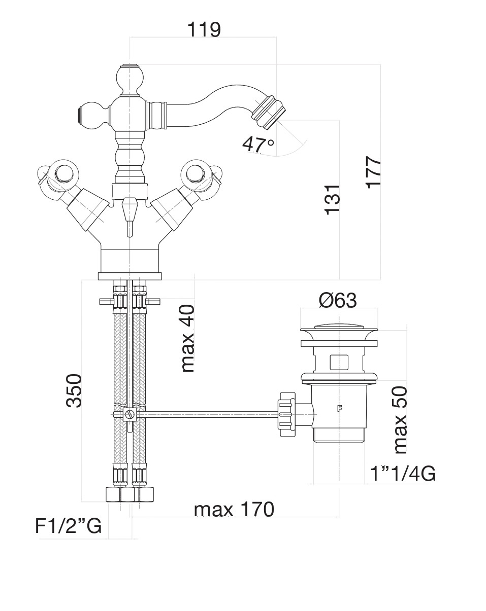 Смеситель для биде Fiore COLONIALE 02ZZ0635, бронза