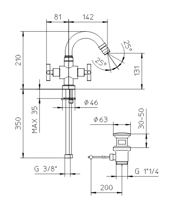 62422010 Palazzani Formula смеситель для биде с донный клапаном