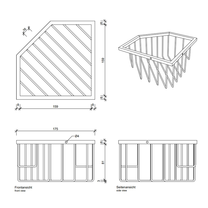 Decor Walther WA ECK1 Корзина универсальная 18x18x9.5см для душа, угловая, подвесная, цвет: хром 703300