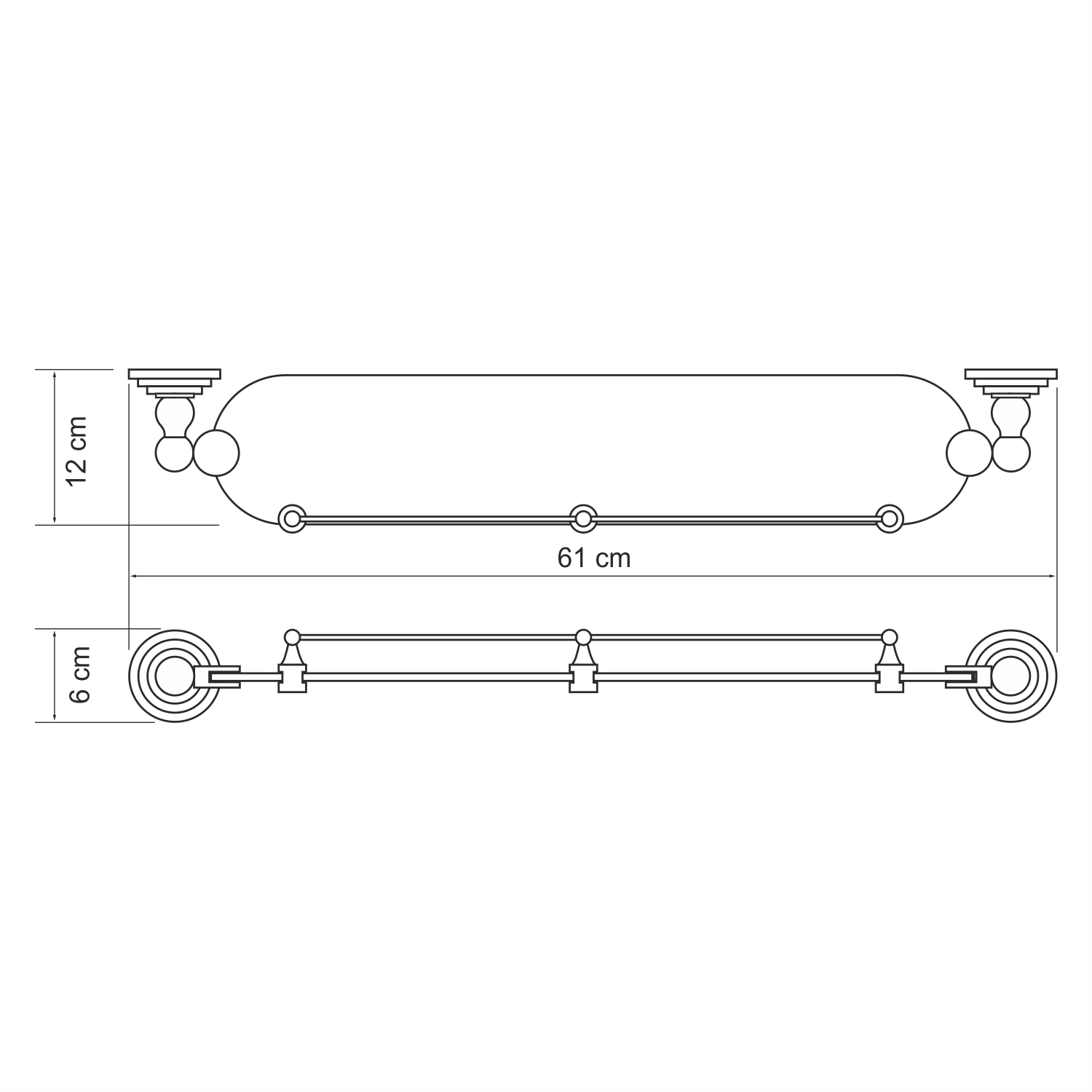 Ammer K-7044 (ранее К-7024) Полка стеклянная с бортиком Размеры (Ш/В/Г): 61х6х12 см
