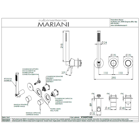Смеситель для душа Mariani Next B16873NSPP3WB, нержавеющая сталь