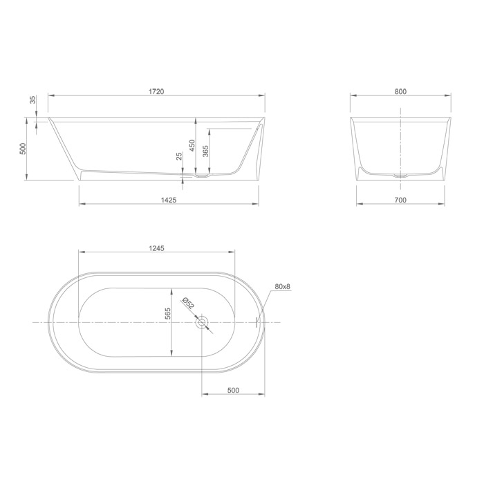 KNIEF Pearl Ванна отдельностоящая овальная 172x81x50см со сливом, цвет: белый матовый 0600-052-01
