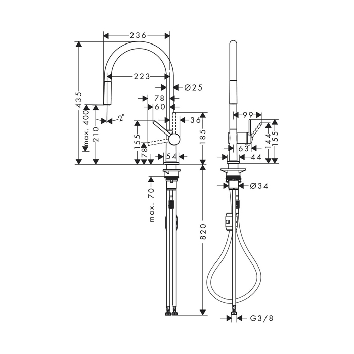 72802800 Hansgrohe Talis M54 Кухонный смеситель однорычажный, 210, с вытяжным изливом 1jet, цвет: сталь