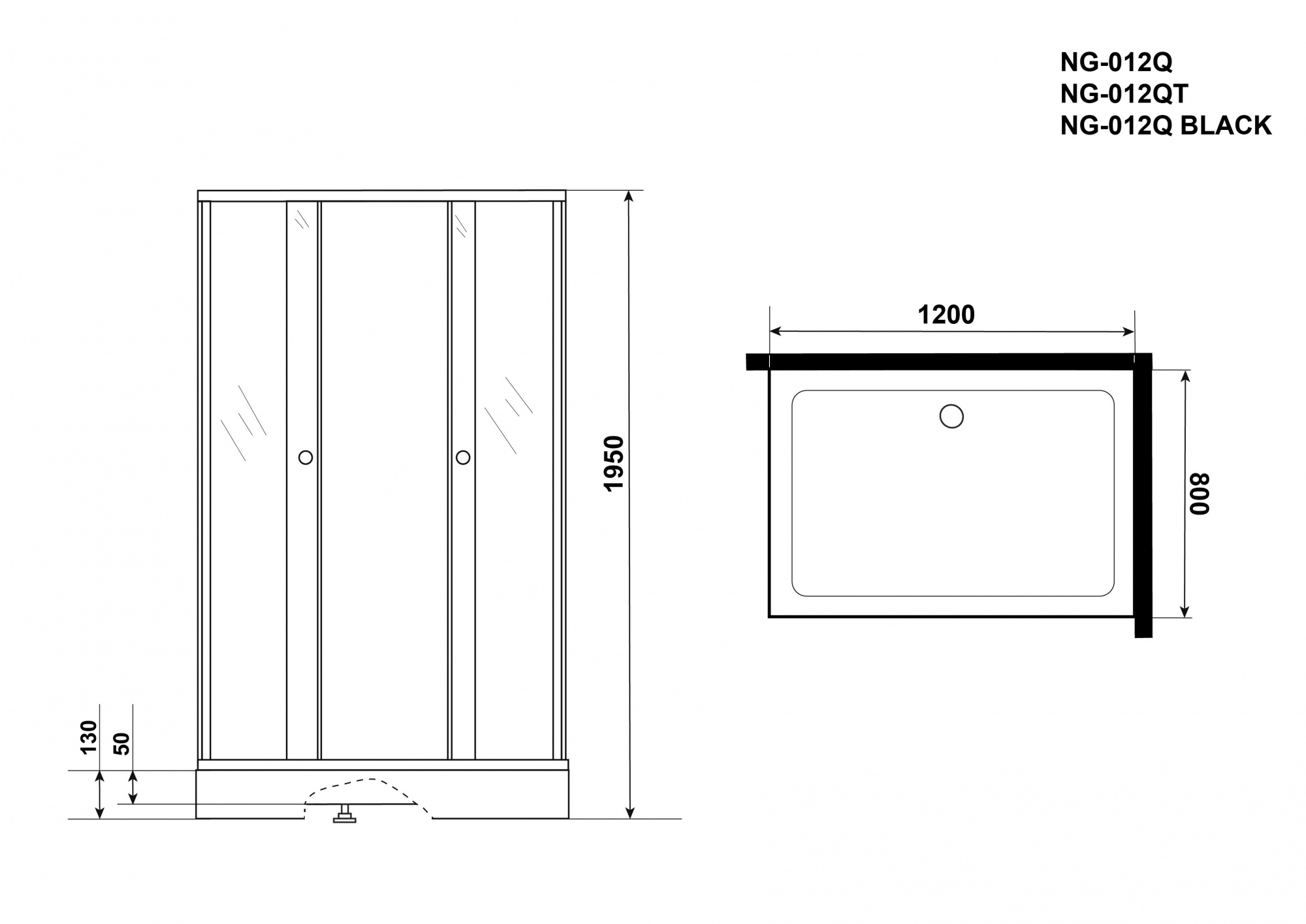 Niagara Eco Душ. уголок NG-012-14Q BLACK(1200х800х1950) низкий поддон(13см) стекло мозаика,